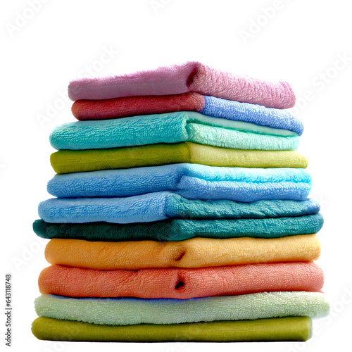 Colourful clean bath towels stack isolated on white transparent background
