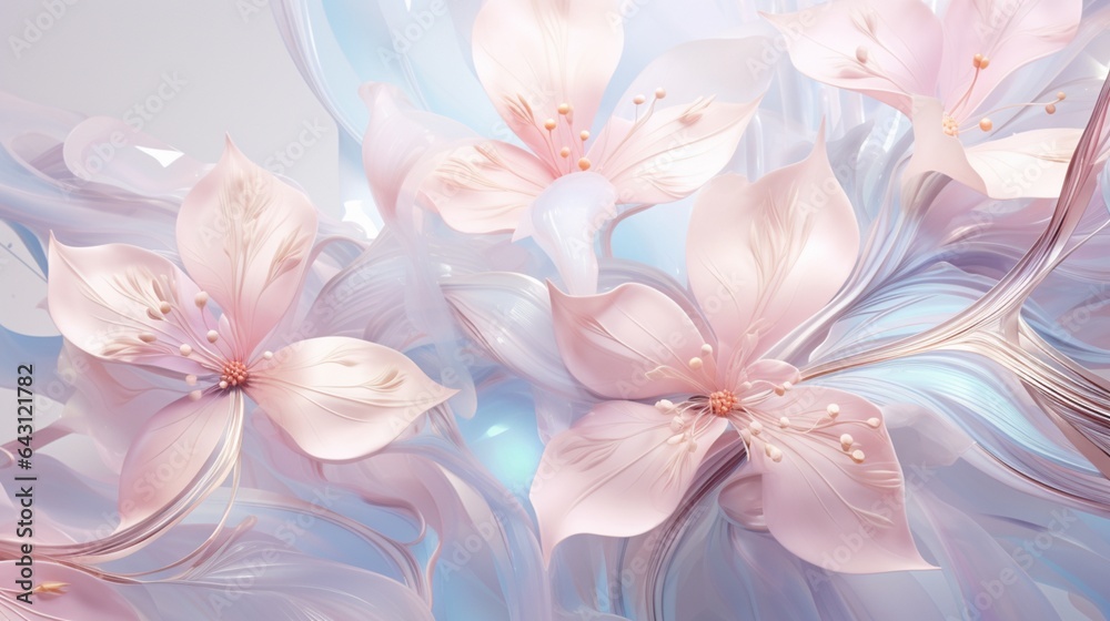 Fototapeta premium 3d illustration modern floral background. Luxurious abstract art digital painting for wallpaper and for wedding