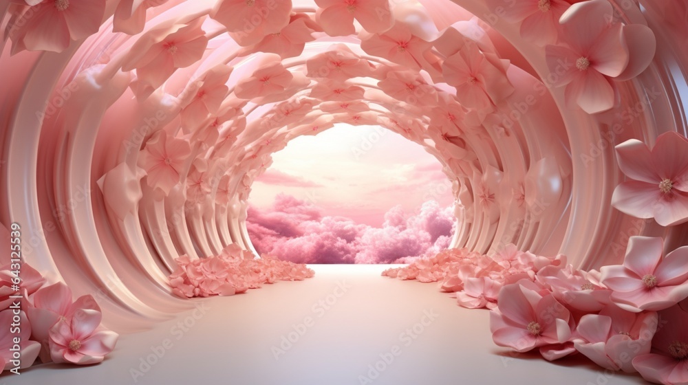 Fototapeta premium 3D wallpaper, abstract tunnel with Flowers