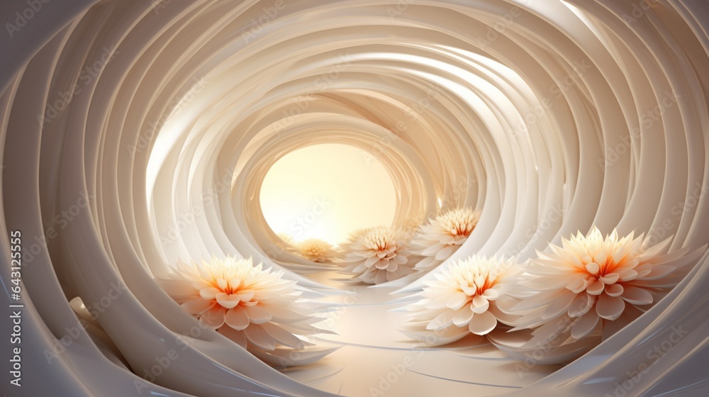 Obraz premium 3D wallpaper, abstract tunnel with Flowers