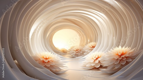 Fototapeta Naklejka Na Ścianę i Meble -  3D wallpaper, abstract tunnel with Flowers