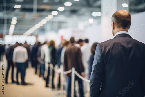 Queue Lot Of People In The Job Fair Booth. Сoncept Job Fair Preparation, Resume Writing Tips, Networking Strategies, Job Opportunity Options photo