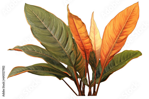Green and yellow Canna Indica leaf isolated on transparent background - High quality PNG of tropical plant