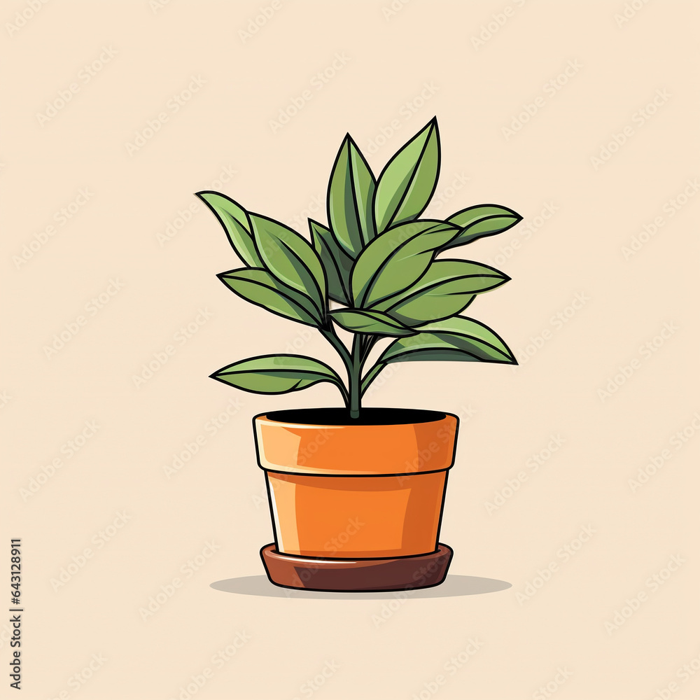 Home plant in a pot, beige background. Illustrations in vector style Home plant in a pot, beige background. Illustrations in vector style
