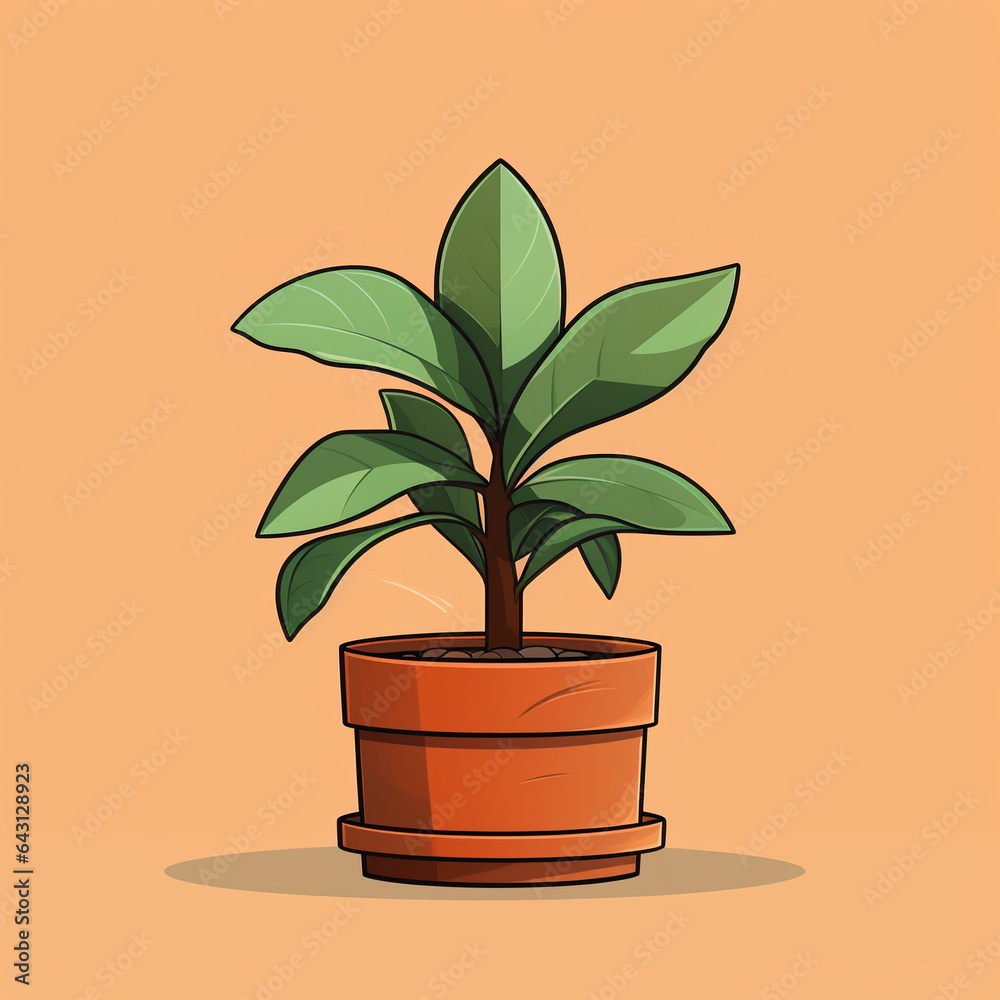 Home plant in a pot, beige background. Illustrations in vector style Home plant in a pot, beige background. Illustrations in vector style