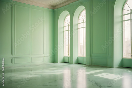 empty room in pastel green colors with levadia black marble floors photo