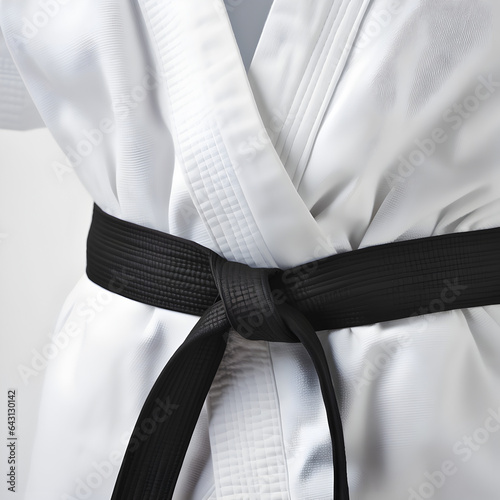 Close up of Karate Gi with black belt. A concept of martial arts and self defense. Generative ai. 