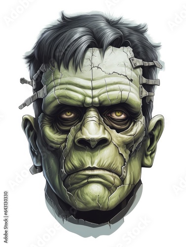 portrait of a scary frankenstein. illustration on white. photo