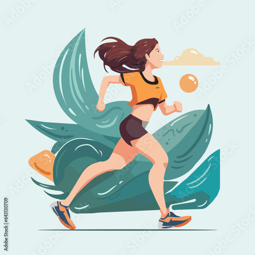 Woman Running Abstract Background Flat Illustration Design (ID: 643130709)