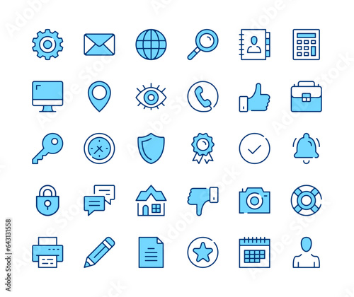 Basic icons set. Vector line icons. Blue color outline stroke symbols. Modern concepts