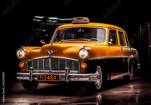 Oldtimer Auto, Classic Car bei Nacht in der Stadt, Generative KI