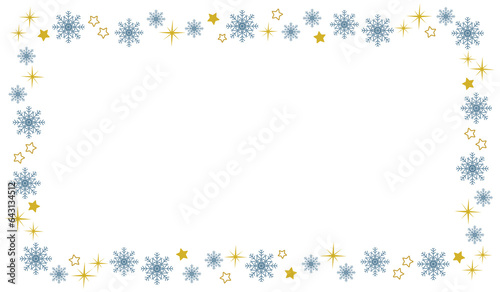 Christmas holiday winter border with snowflakes and stars and empty space for text.