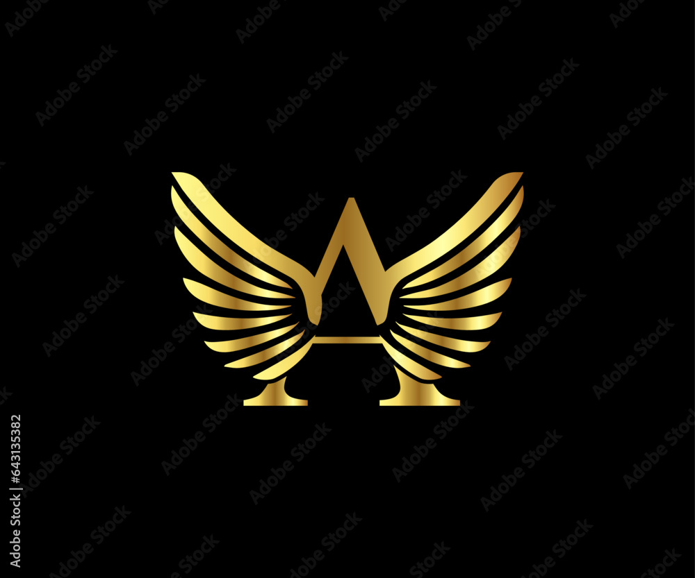 Fototapeta premium A initial letter with wings golden logo