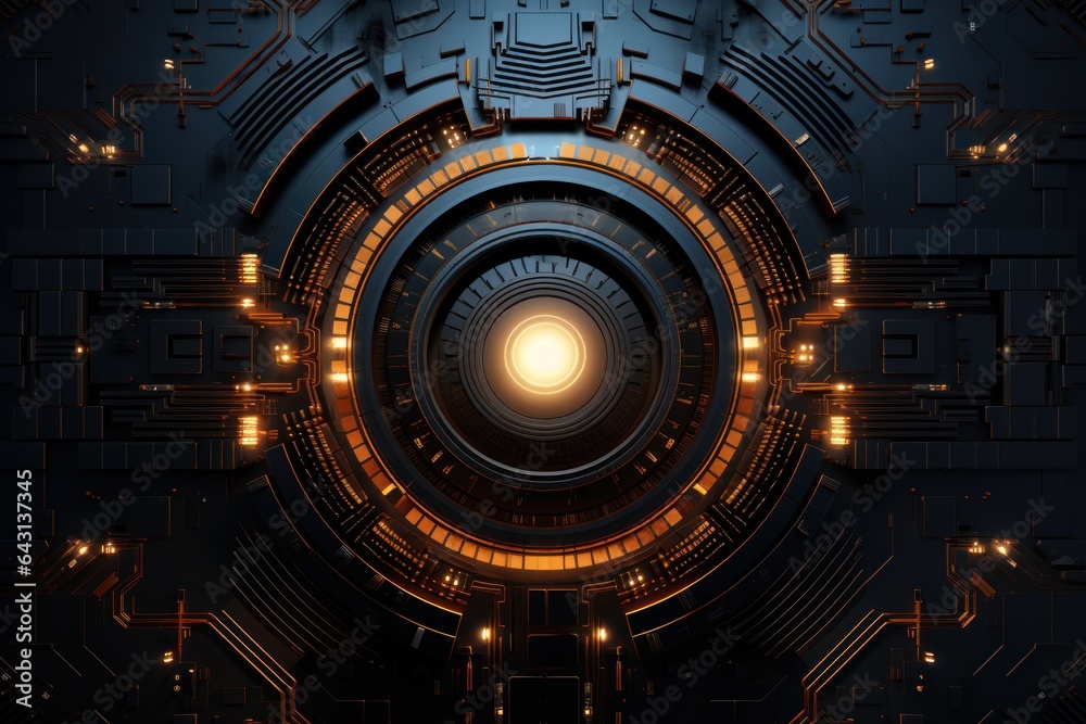 Fototapeta premium close-up view of a high-tech futuristic texture with circular glowing elements, ai tools generated image