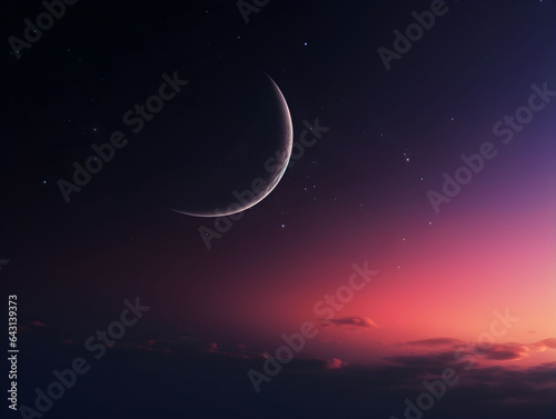 moon at sunset, purple sky, stars, earth satellite, cosmos, space, night, moon in the sky, close-up, astronomy, moon crescent, close-up, sky at night, night time, dark, planet, 