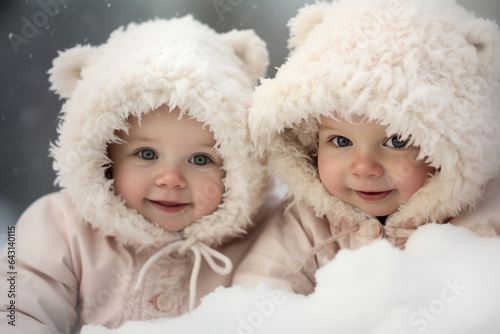 zwei süße Babys im Schnee, two cute babies in snow