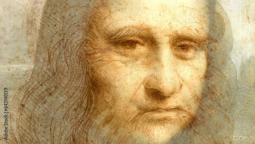 Leonardo da Vinci face morphing into a Mona Lisa face photo