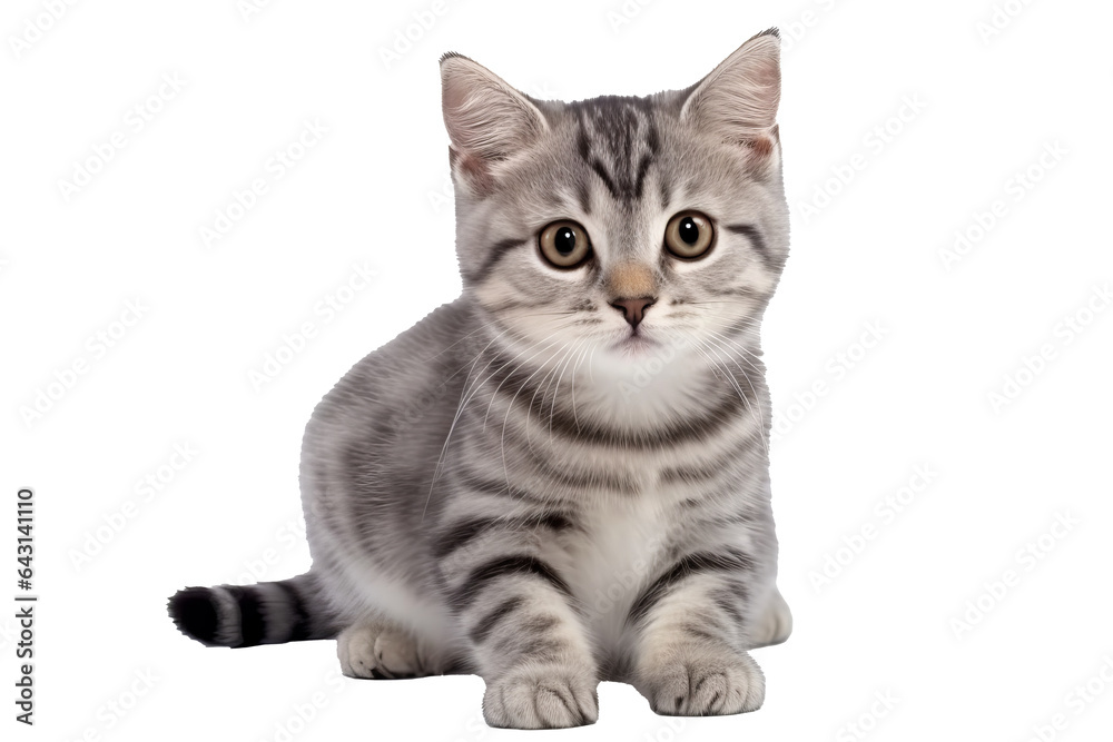 Obraz premium Cute and fluffy domestic cat with green eyes in front of a transparent background