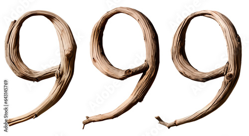 number 9 made of old creepy tree branches. for title of horror movie, book, tv show or game. transparent background photo