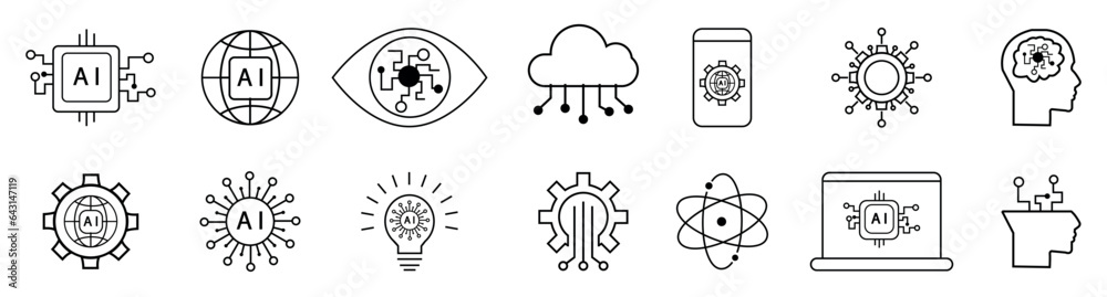 Artificial intelligence icon set Artificial intelligence icon set