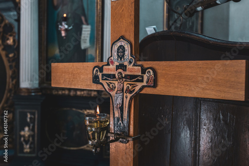 Photos Orthodox cross in Serbian orthodox church.