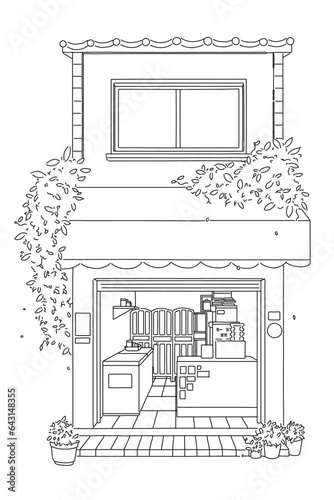 Coloring and Linework Vector of Storefront, Estate, Home, House, Shop, Store, Building.
