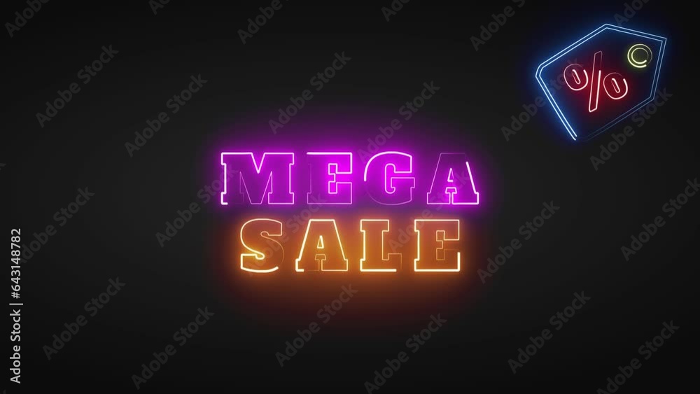 MEGA SALE, video with rotating neon lights, neon lights animation MEGA SALE, video with rotating neon lights, neon lights animation