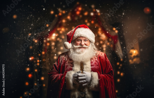 Santa Claus in golden bokeh lighting with copy space  © Lynne Ann Mitchell