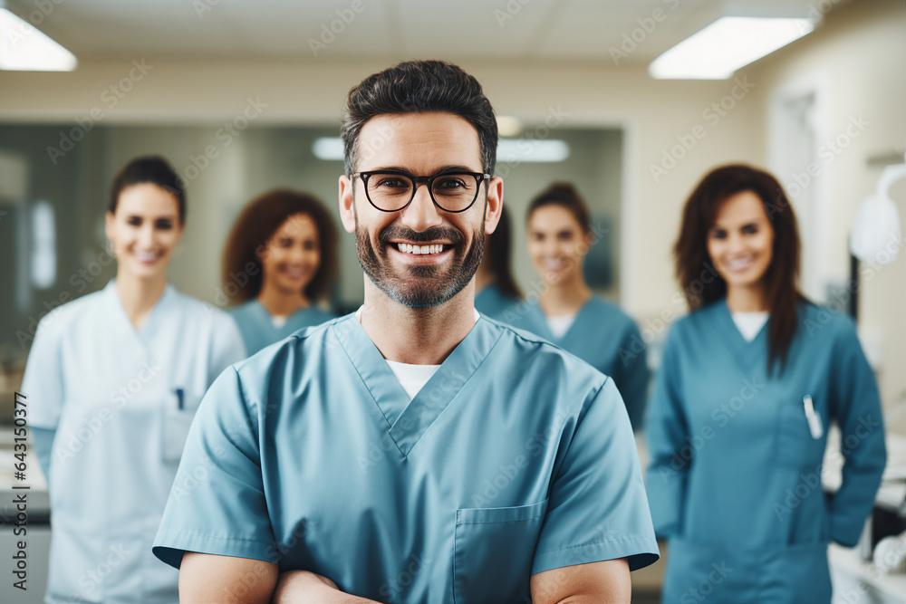 Generative AI portrait of confident professional worker doctor in dental clinic office concept of healthy teeth Generative AI portrait of confident professional worker doctor in dental clinic office concept of healthy teeth