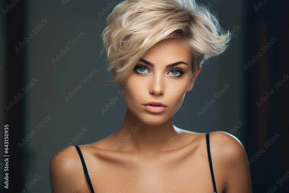 Fototapeta premium Generative AI portrait of fashion model advertising blond brunette hair paint polish coloring hairstyle