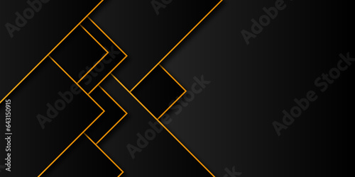 Abstract Premium Black Geometric Overlap Layers with Stripe Golden Line Luxury Style on Dark Background with Copy Space. Modern black dop with golden luxury background