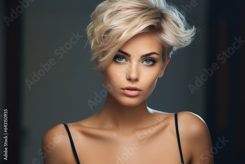 Generative AI portrait of fashion model advertising blond brunette hair paint polish coloring hairstyle