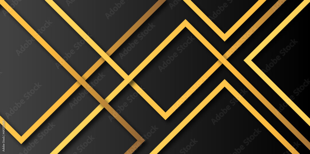 Abstract Premium Black Geometric Overlap Layers with Stripe Golden Line Luxury Style on Dark Background with Copy Space. Modern black dop with golden luxury background Abstract Premium Black Geometric Overlap Layers with Stripe Golden Line Luxury Style on Dark Background with Copy Space. Modern black dop with golden luxury background