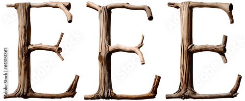 letter E made of old creepy tree branches. for title of horror movie, book, tv show or game. transparent background photo