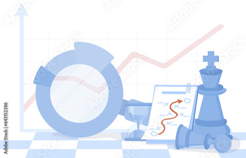 Business ideas concept. Elements of strategy plans, market trends, growth, time management, improvement, development, competition, opportunity for success. Flat vector design illustration.