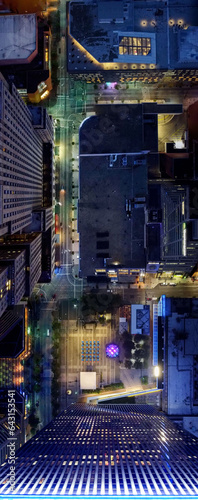 Overhead night photo of downtown Cincinnati, Ohio streets