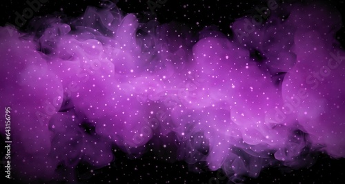 Magenta smoke cloud and sparkles on black background.
