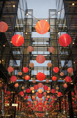 Red and pink chinese lanterms for moon new year in a street of China town (Washington DC USA)