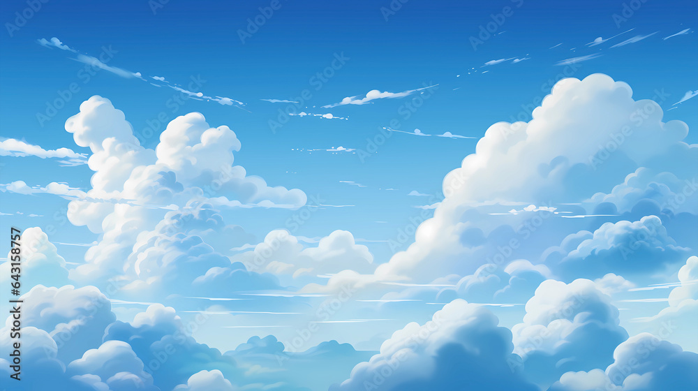 hand drawn cartoon beautiful sky blue sky white clouds illustration background
 - obrazy, fototapety, plakaty 