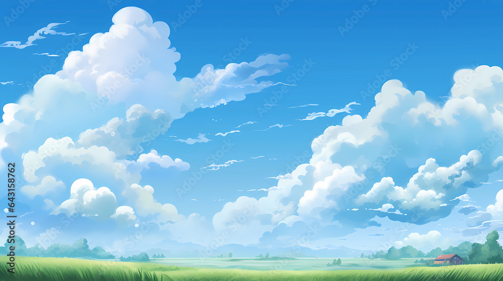 hand drawn cartoon beautiful sky blue sky white clouds illustration background
 - obrazy, fototapety, plakaty 