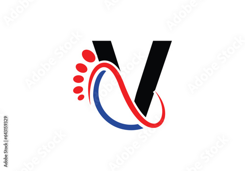 Letter V Foot Logo Design Vector Template.