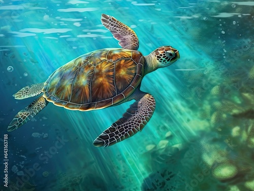 turtle swims in clear blue water, made with Generative AI