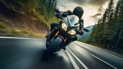 a motorcyclist rides on the road