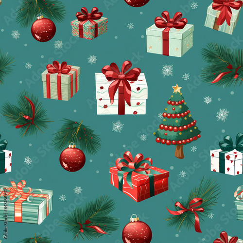 Cheerful Christmas Trees and Decorations Seamless Design - Festive Background