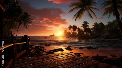 Photorealistic looking at the sunset standing