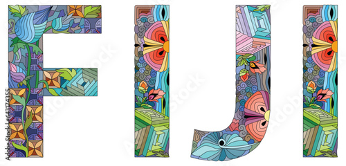 Fiji is an island country in Melanesia, part of Oceania in the South Pacific Ocean. Vector decorative zentangle object.