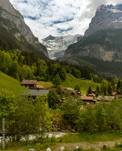 Hiking High Up Amongst Villages and Buildings in the Swiss Alps of Switzerland in Summer