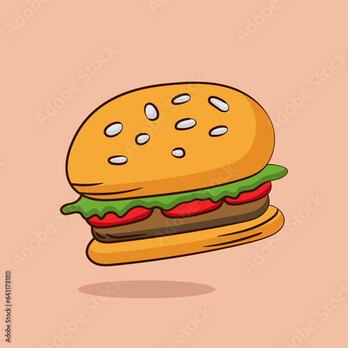 Burger icon with long shadow flat style vector illustration.
