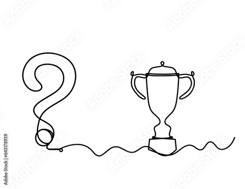 Abstract question mark with trophy as continuous lines drawing on white background. Vector