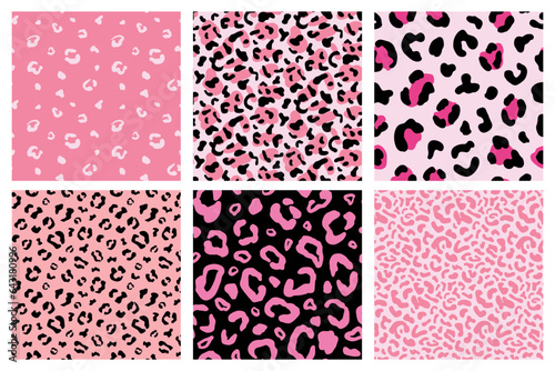 Pink Cheetah Seamless Patterns Set. Leopard Print